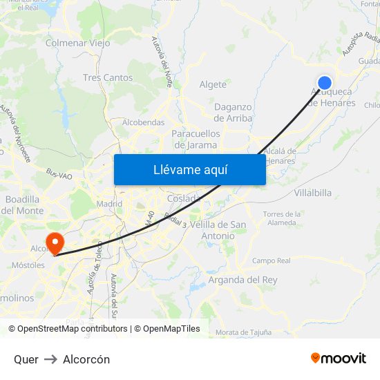 Quer to Alcorcón map