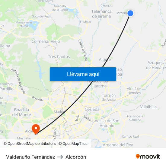 Valdenuño Fernández to Alcorcón map