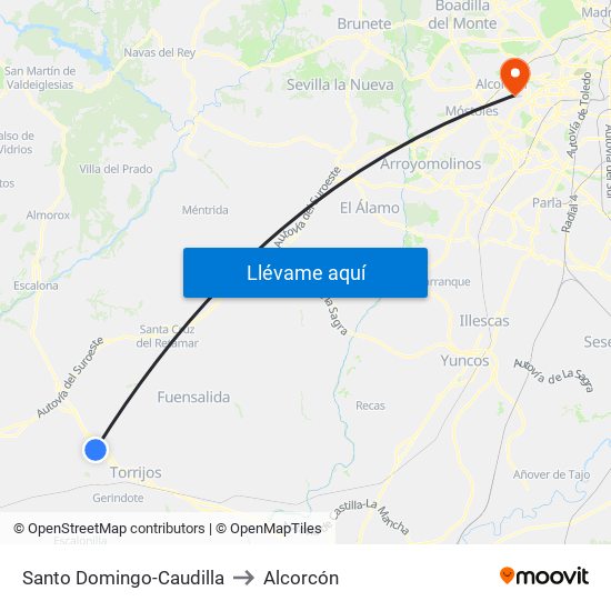 Santo Domingo-Caudilla to Alcorcón map