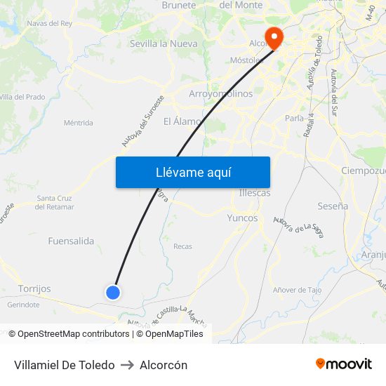 Villamiel De Toledo to Alcorcón map