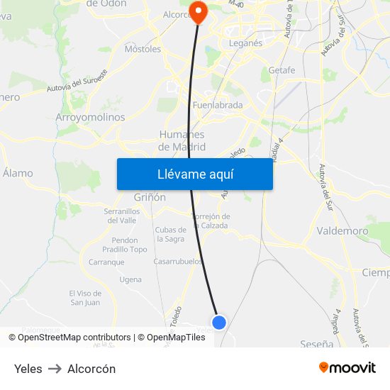 Yeles to Alcorcón map