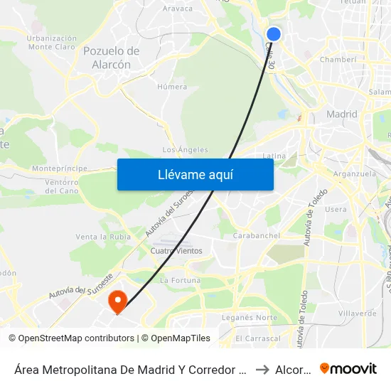 Área Metropolitana De Madrid Y Corredor Del Henares to Alcorcón map