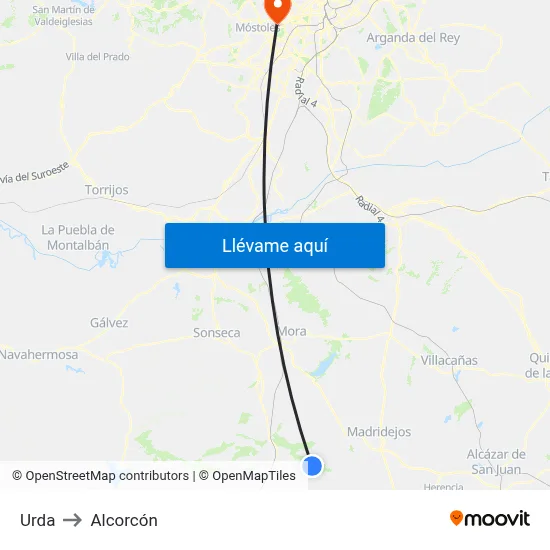 Urda to Alcorcón map