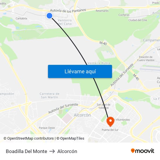 Boadilla Del Monte to Alcorcón map