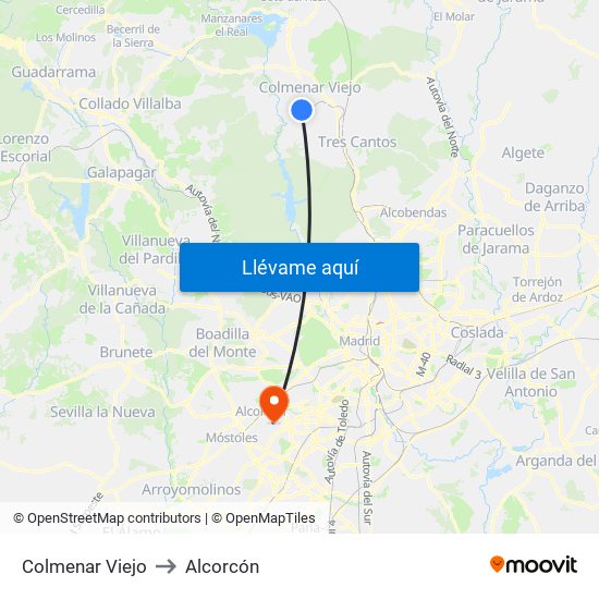 Colmenar Viejo to Alcorcón map