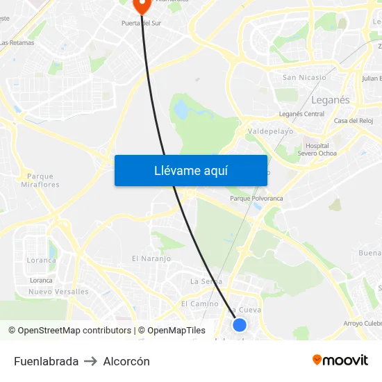 Fuenlabrada to Alcorcón map
