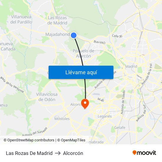 Las Rozas De Madrid to Alcorcón map