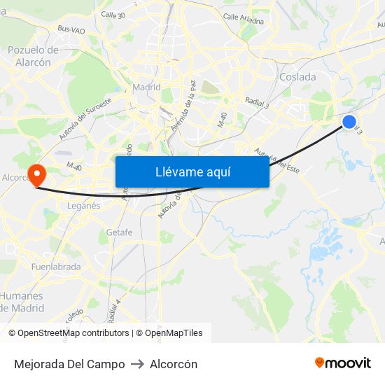 Mejorada Del Campo to Alcorcón map