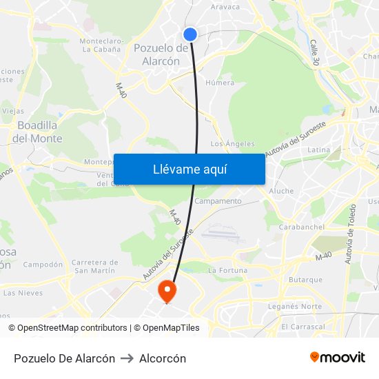 Pozuelo De Alarcón to Alcorcón map