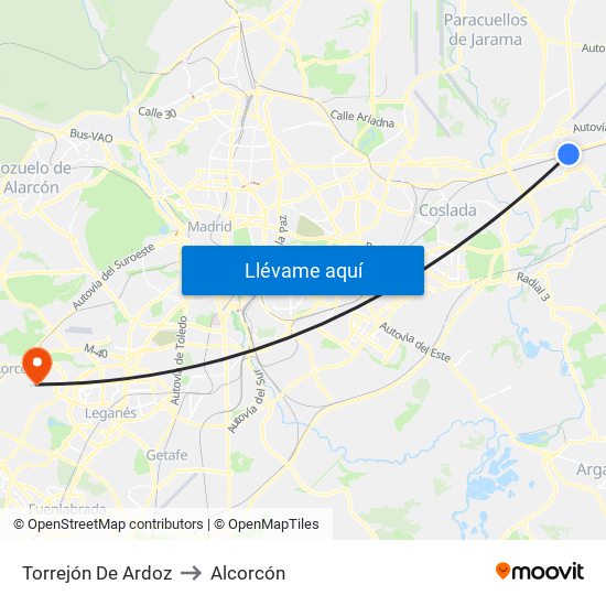 Torrejón De Ardoz to Alcorcón map