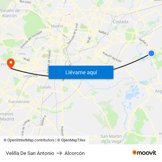 Velilla De San Antonio to Alcorcón map