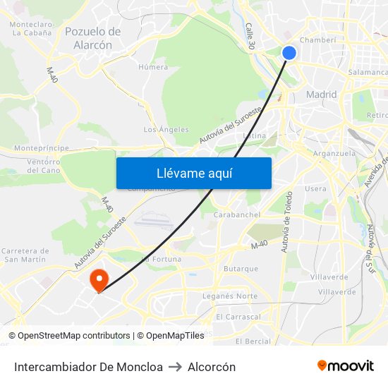 Intercambiador De Moncloa to Alcorcón map