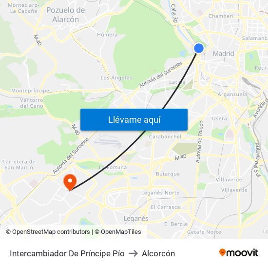 Intercambiador De Príncipe Pío to Alcorcón map