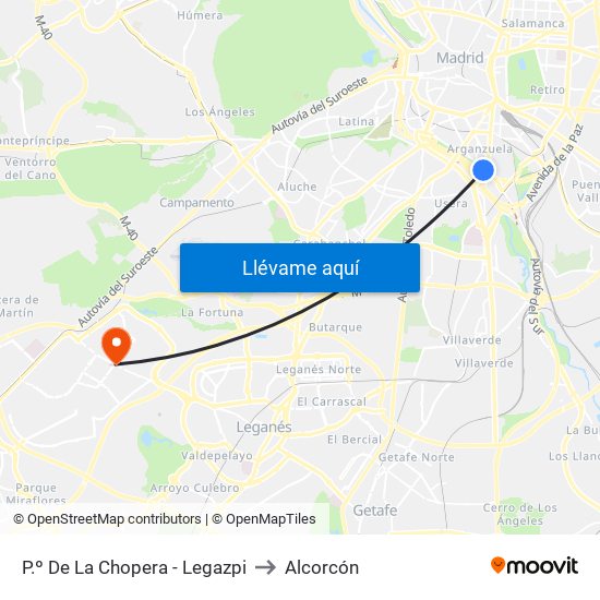 P.º De La Chopera - Legazpi to Alcorcón map