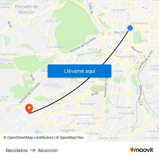Recoletos to Alcorcón map