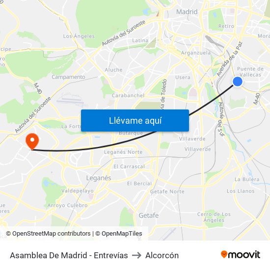 Asamblea De Madrid - Entrevías to Alcorcón map