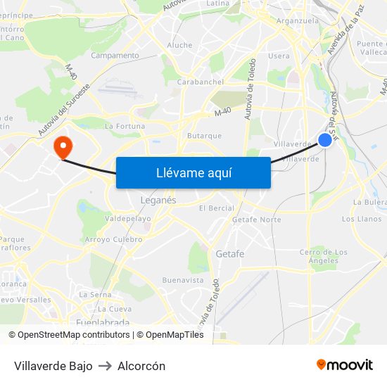 Villaverde Bajo to Alcorcón map