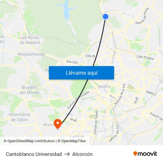 Cantoblanco Universidad to Alcorcón map