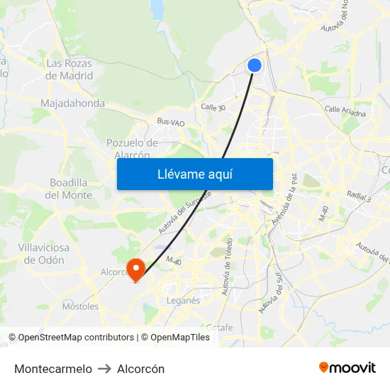 Montecarmelo to Alcorcón map