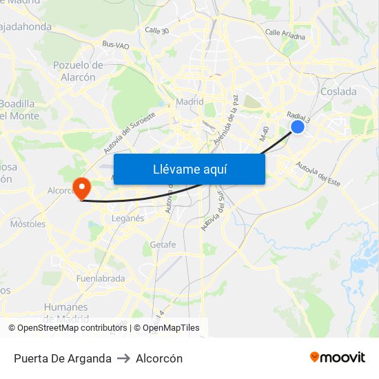Puerta De Arganda to Alcorcón map