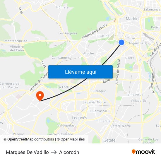 Marqués De Vadillo to Alcorcón map
