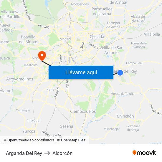 Arganda Del Rey to Alcorcón map