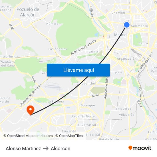 Alonso Martínez to Alcorcón map