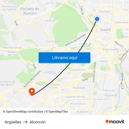Argüelles to Alcorcón map