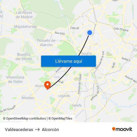 Valdeacederas to Alcorcón map