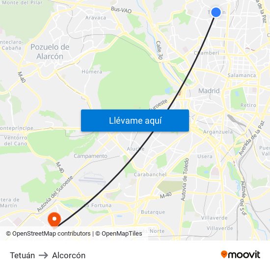 Tetuán to Alcorcón map