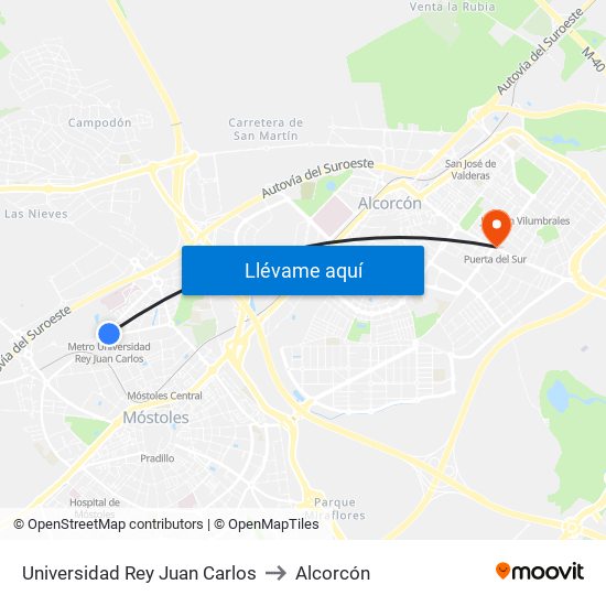 Universidad Rey Juan Carlos to Alcorcón map