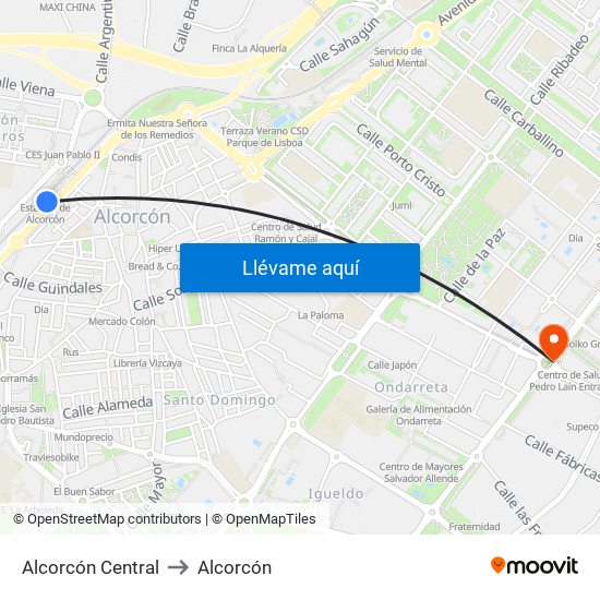 Alcorcón Central to Alcorcón map