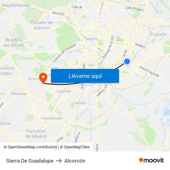 Sierra De Guadalupe to Alcorcón map