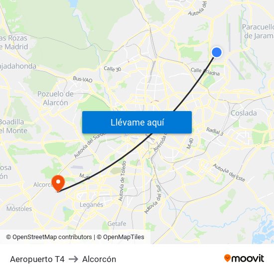 Aeropuerto T4 to Alcorcón map