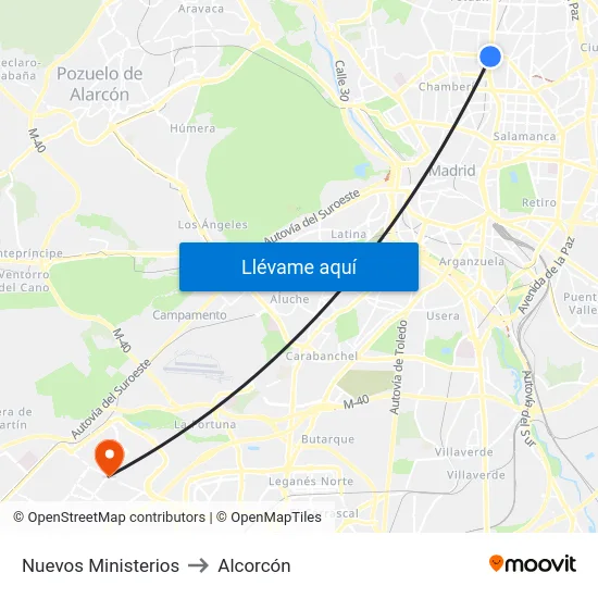 Nuevos Ministerios to Alcorcón map