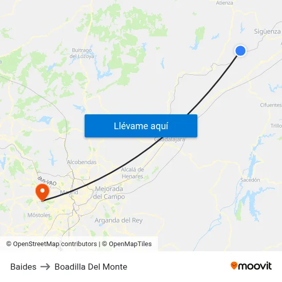 Baides to Boadilla Del Monte map