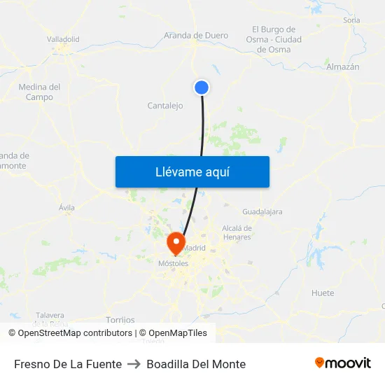 Fresno De La Fuente to Boadilla Del Monte map