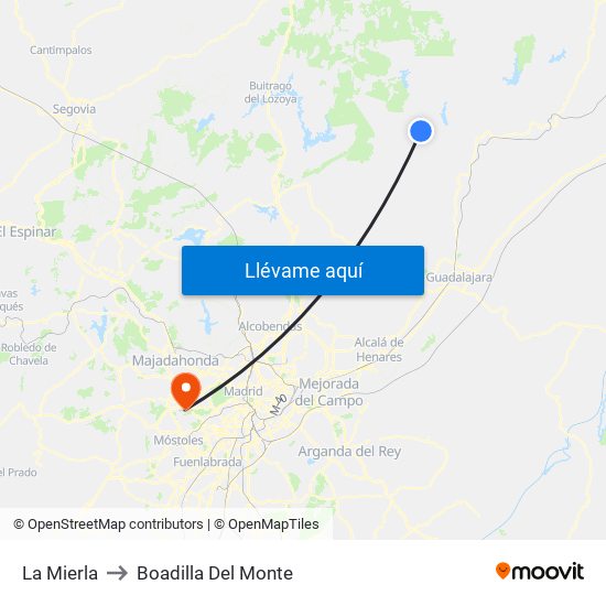 La Mierla to Boadilla Del Monte map