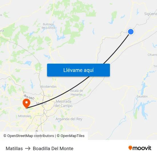 Matillas to Boadilla Del Monte map