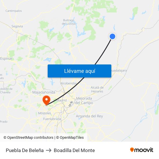 Puebla De Beleña to Boadilla Del Monte map