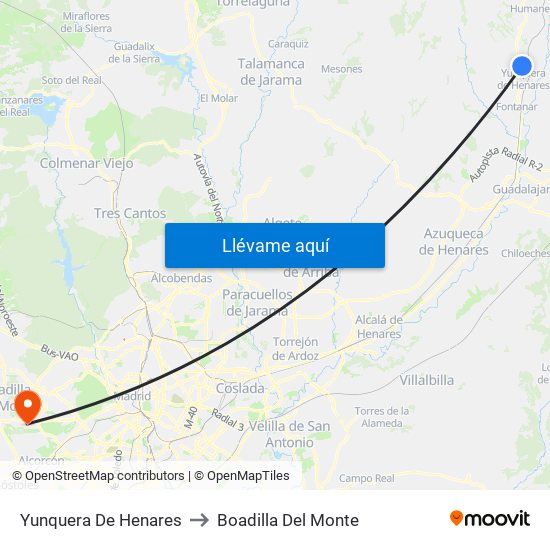 Yunquera De Henares to Boadilla Del Monte map