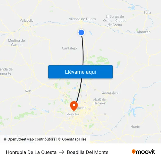 Honrubia De La Cuesta to Boadilla Del Monte map