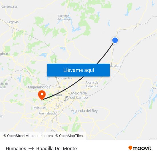 Humanes to Boadilla Del Monte map