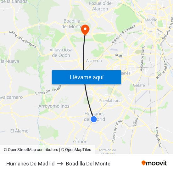 Humanes De Madrid to Boadilla Del Monte map