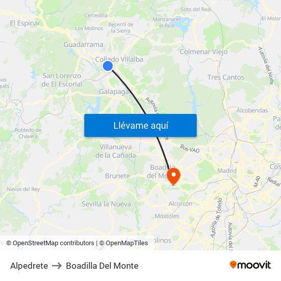 Alpedrete to Boadilla Del Monte map