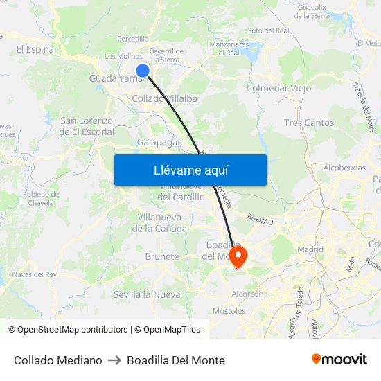 Collado Mediano to Boadilla Del Monte map