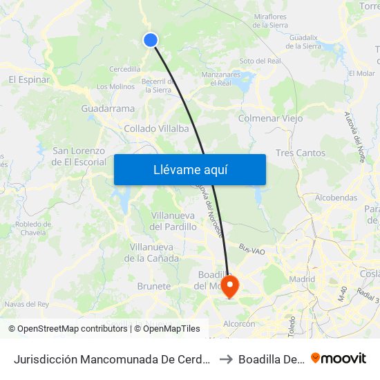 Jurisdicción Mancomunada De Cerdedilla Y Navacerrada to Boadilla Del Monte map