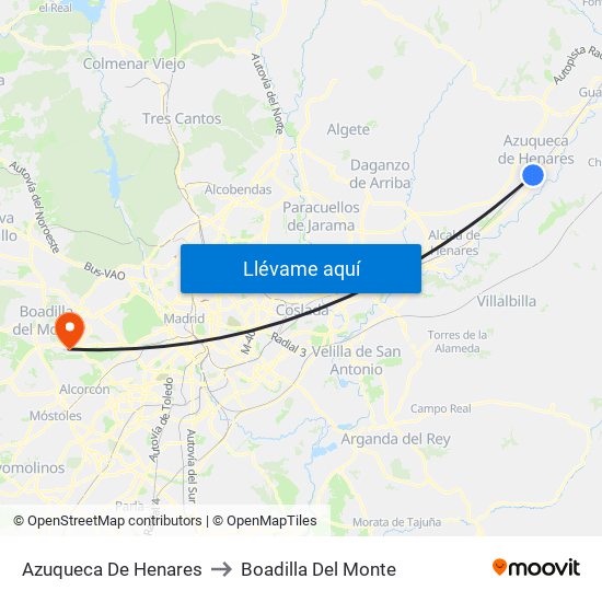 Azuqueca De Henares to Boadilla Del Monte map