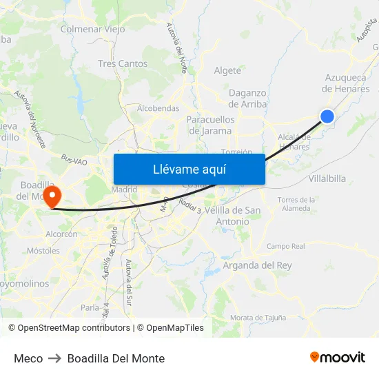 Meco to Boadilla Del Monte map