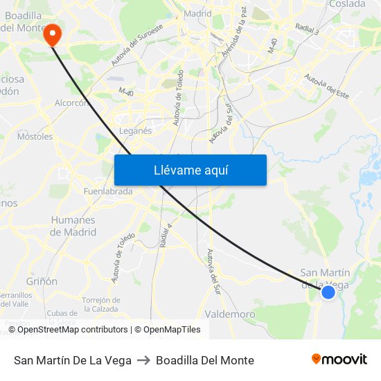 San Martín De La Vega to Boadilla Del Monte map